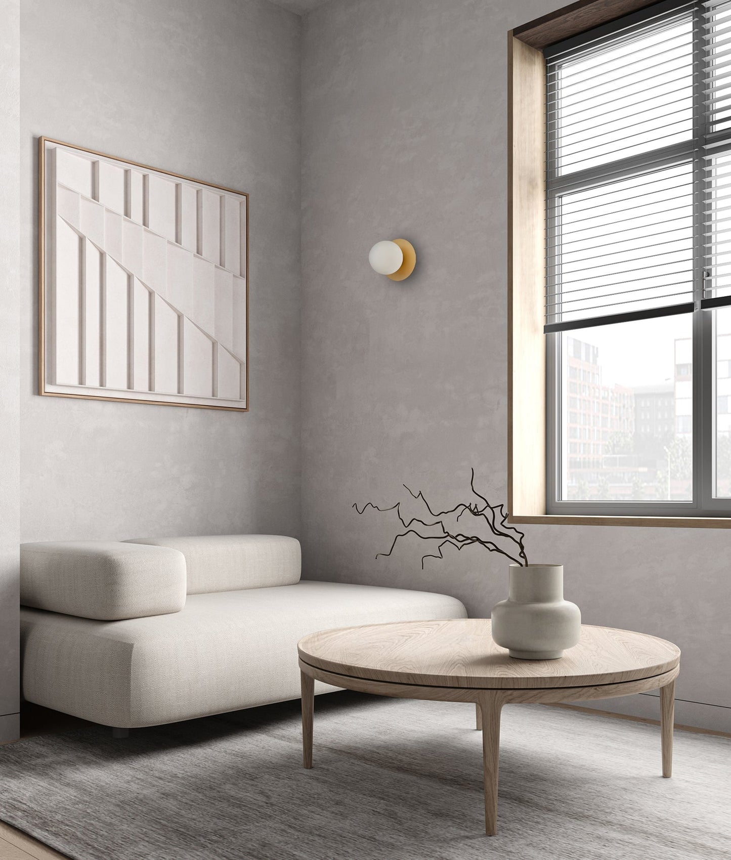 Interior Round Opal Diffuser with Round Base Wall Lights - White