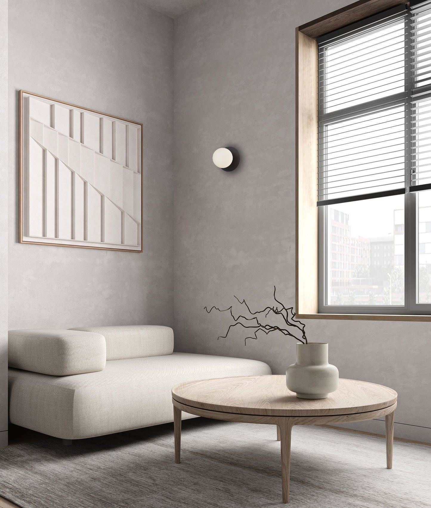 Interior Round Opal Diffuser with Round Base Wall Lights - Black