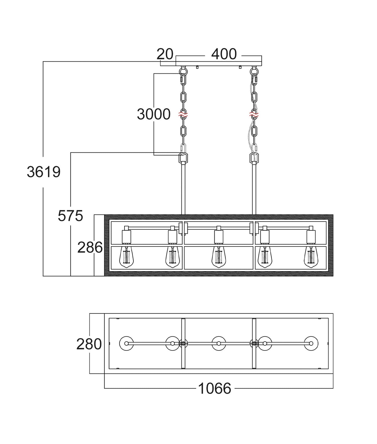 Retro Rectangular Wood Frame Pendant Light