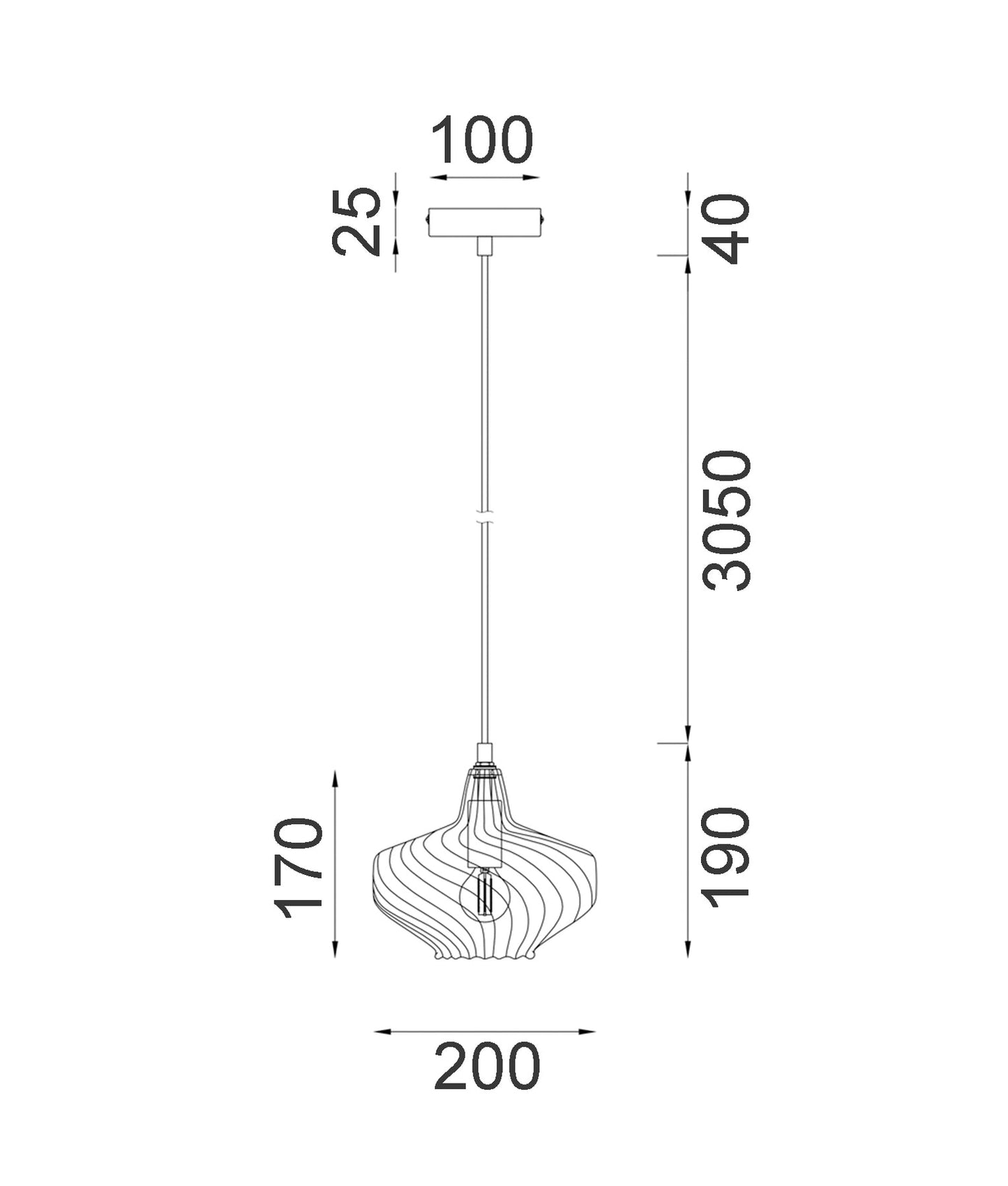 Amber Wine Glass Shape Ribbed Pendant Light
