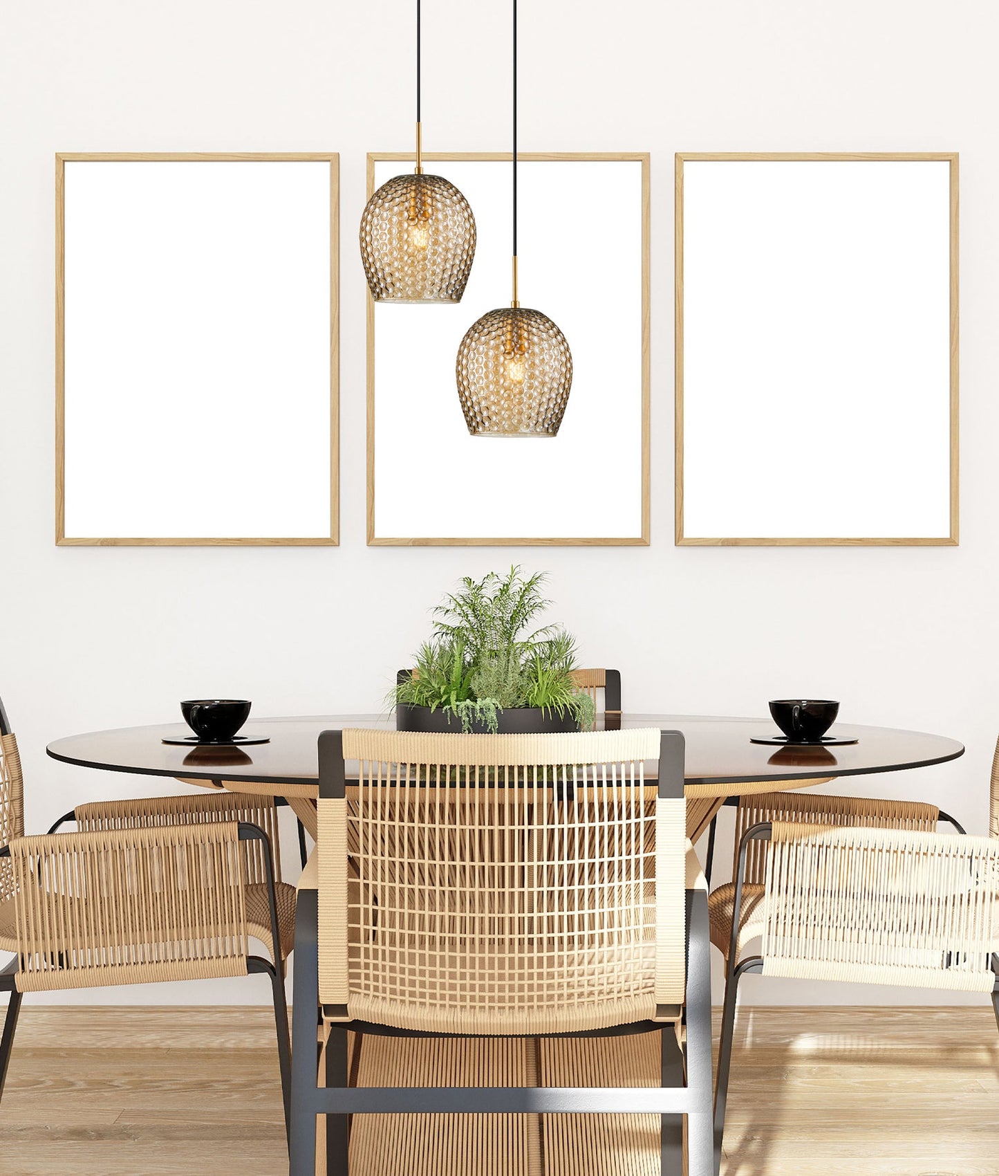 Wine Glass Shape Dimpled Pendant Lights - Amber