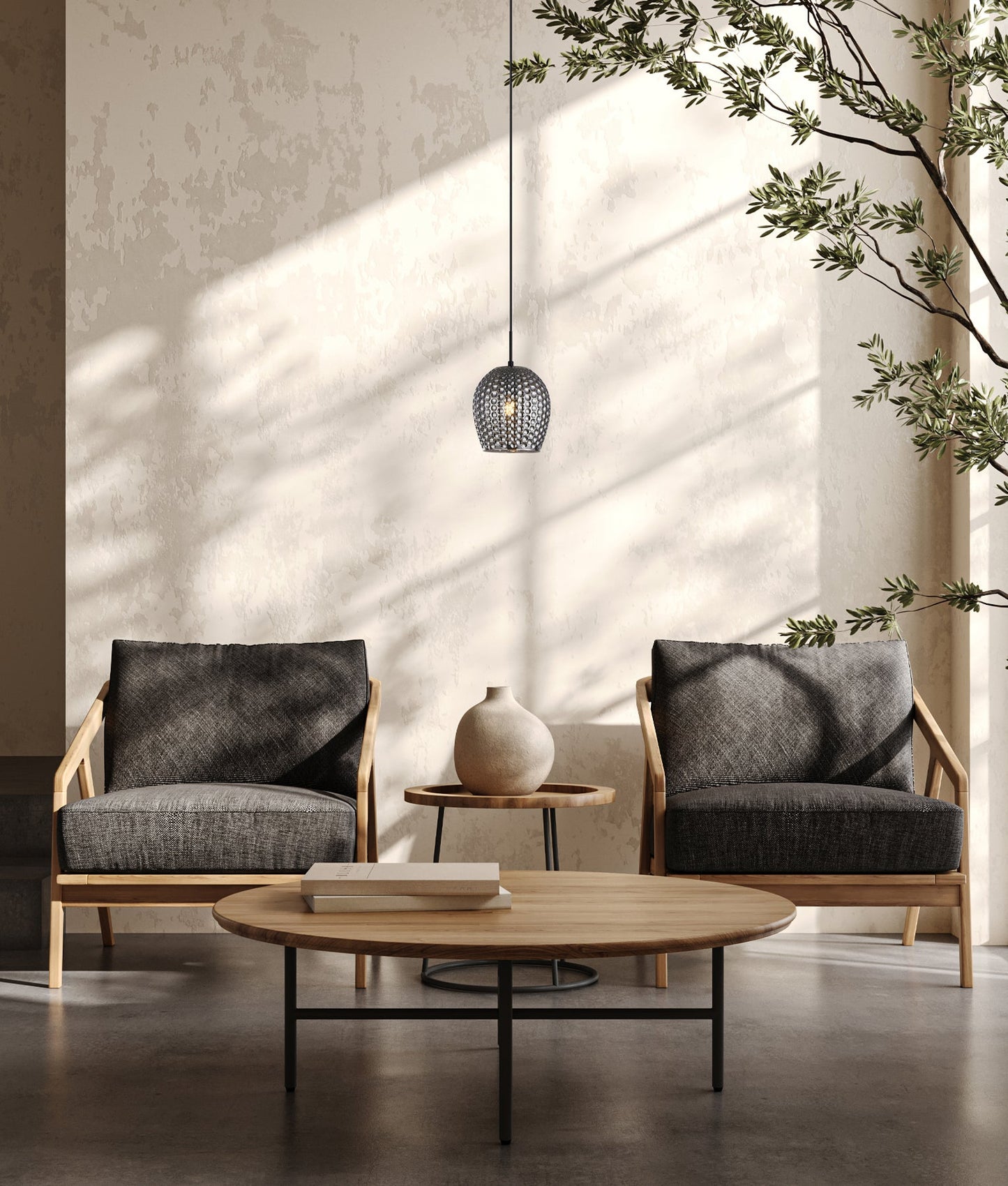 Wine Glass Shape Dimpled Pendant Lights - Smokey Black