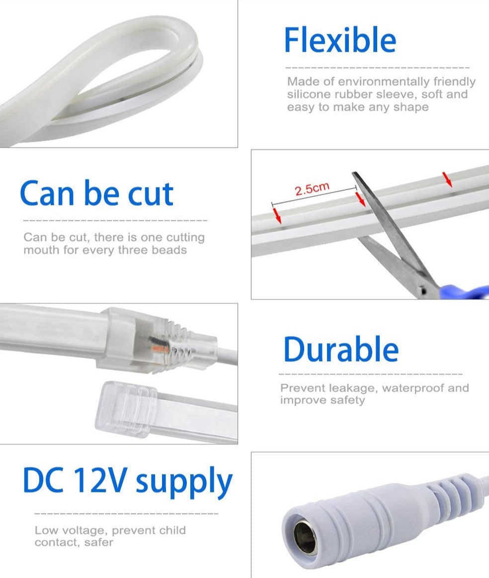 12V Waterproof IP67 120LED/m Neon LED Strip - Day Light