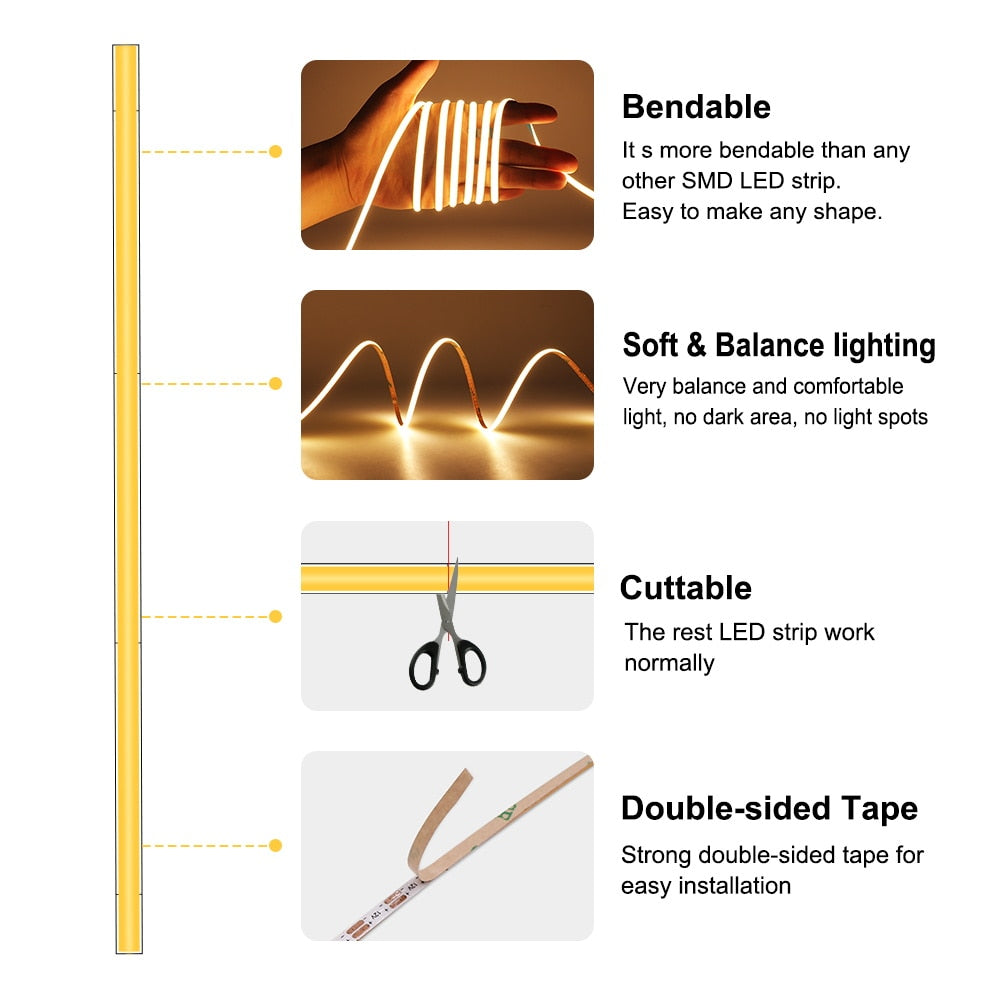 COB LED Strip 12V Flexible 5mm 8mm Width - Pink