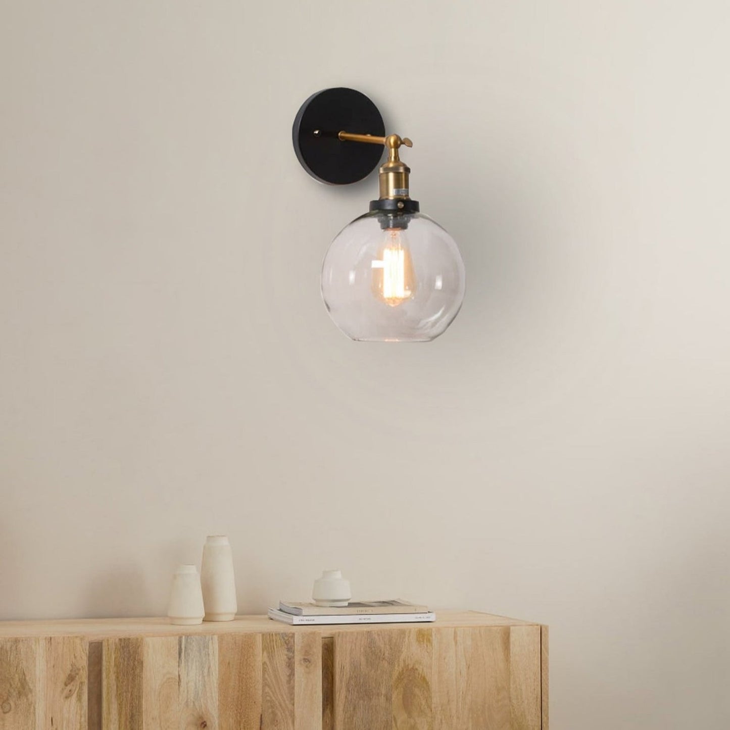 Vintage Brass Wall Light with Globe Shade