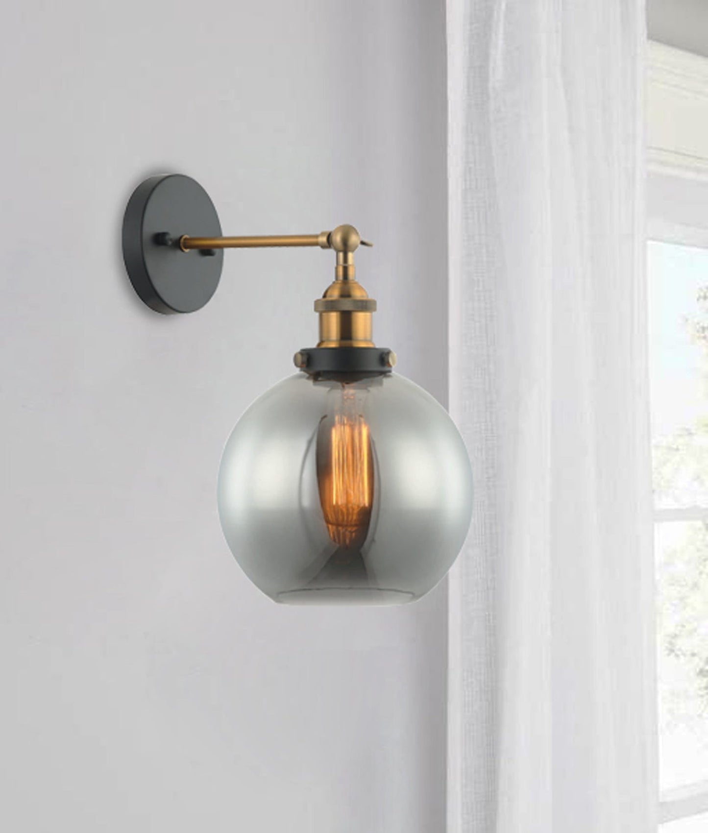 Vintage Brass Wall Light with Globe Shade