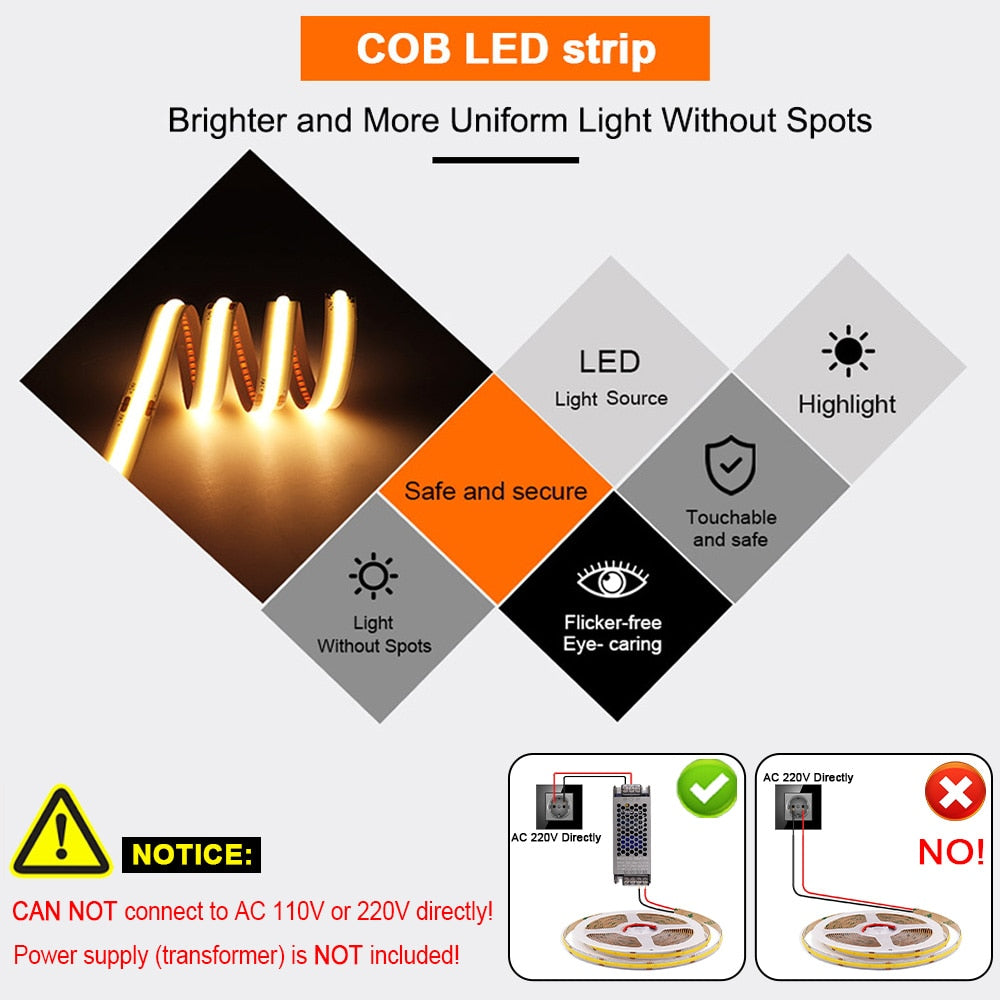 COB LED Strip 12V Flexible 5mm 8mm Width - Pink