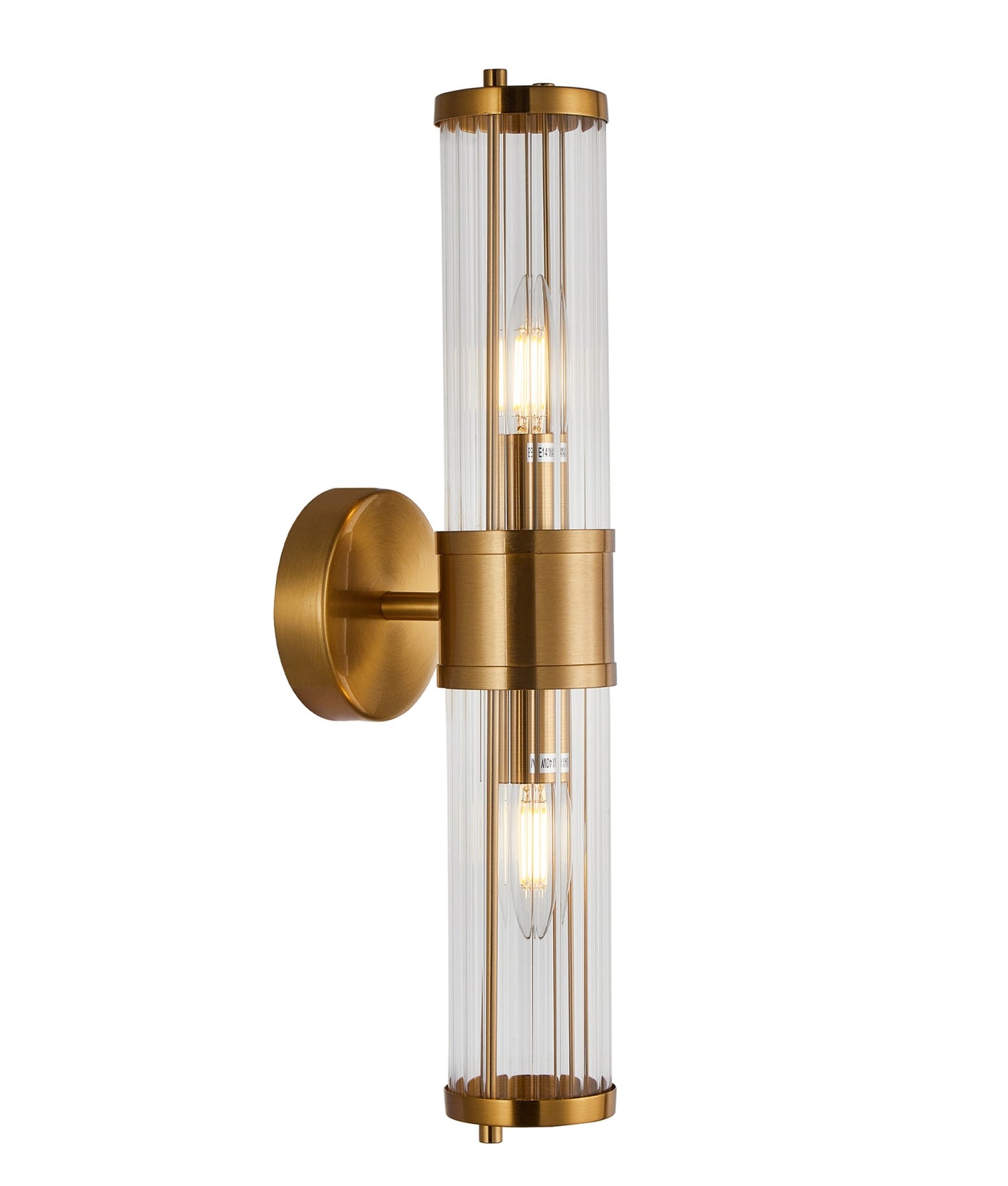 Interior Up/Down Tubular Clear Glass Wall Lights - Antique Brass