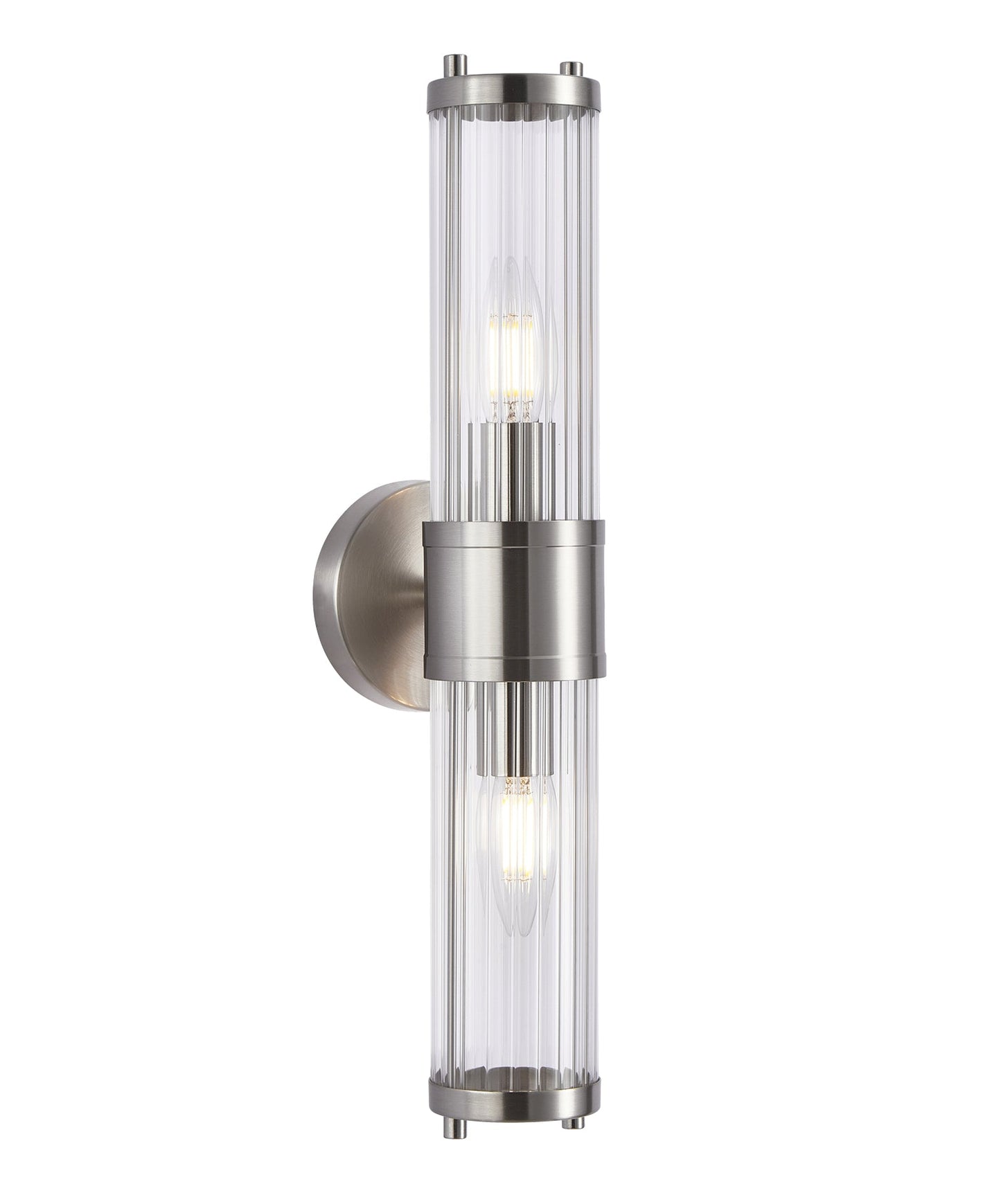 Interior Up/Down Tubular Clear Glass Wall Lights - Satin Chrome