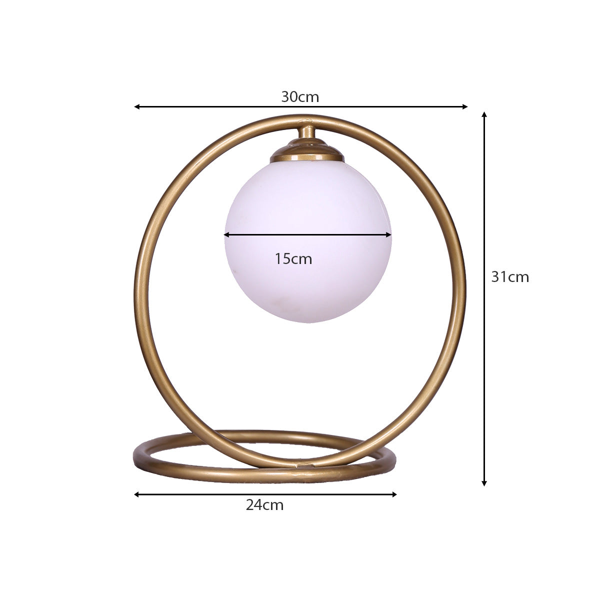 Modern Circular Brass Table Lamp with White Globe Shade