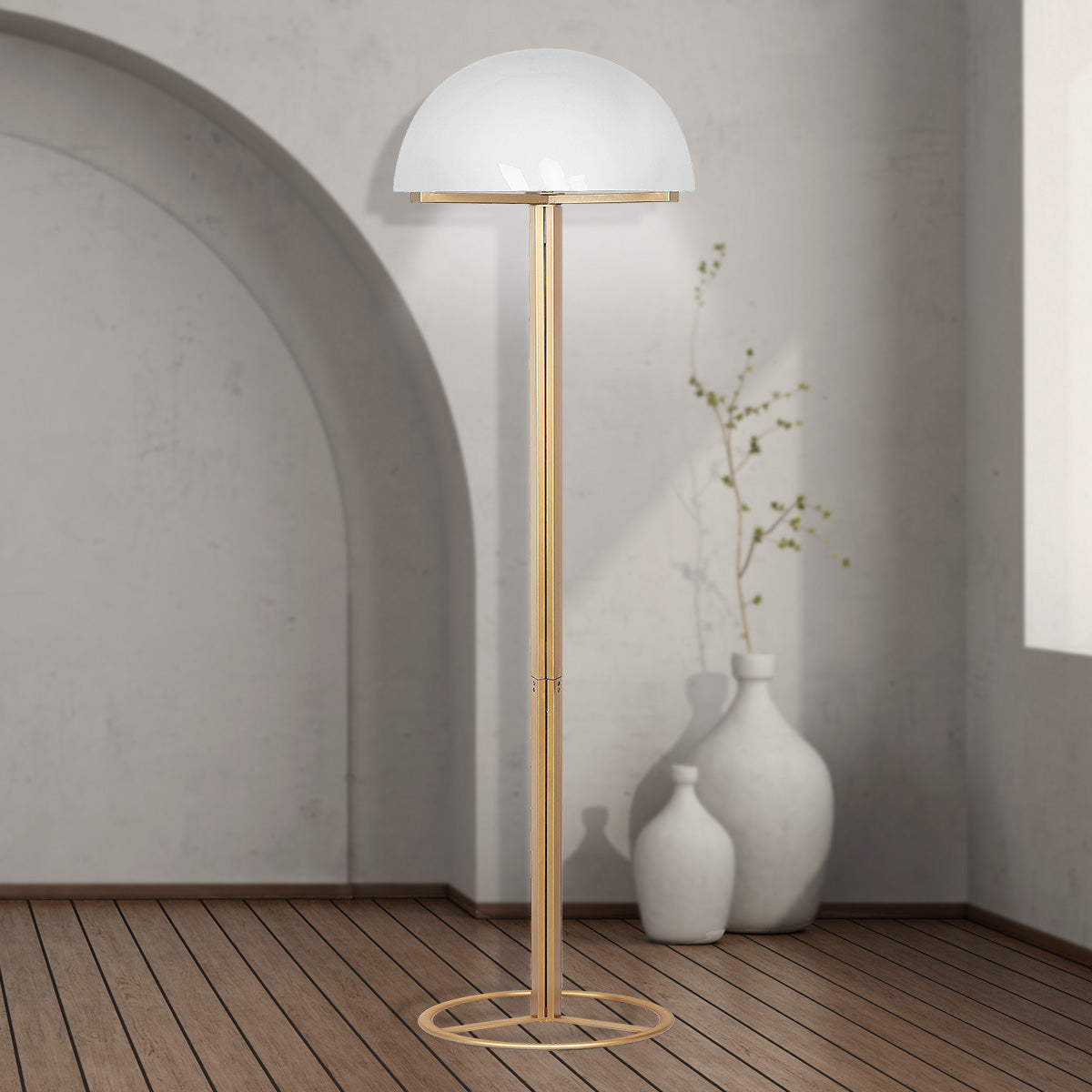 Gold Floor Lamp with Dome Shade - Modern Minimalist Design