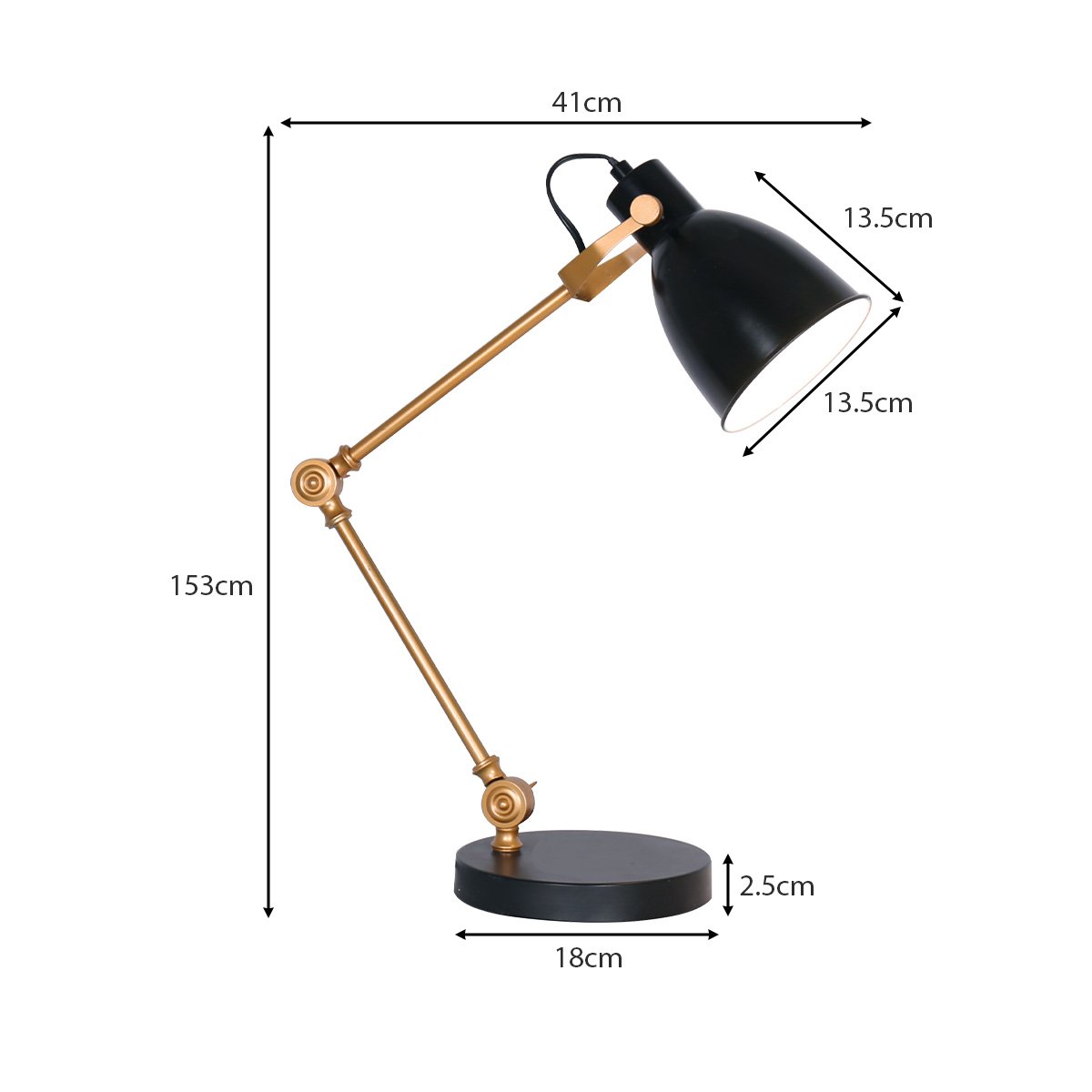 Adjustable Black and Gold Metal Desk Lamp - Modern Industrial Design