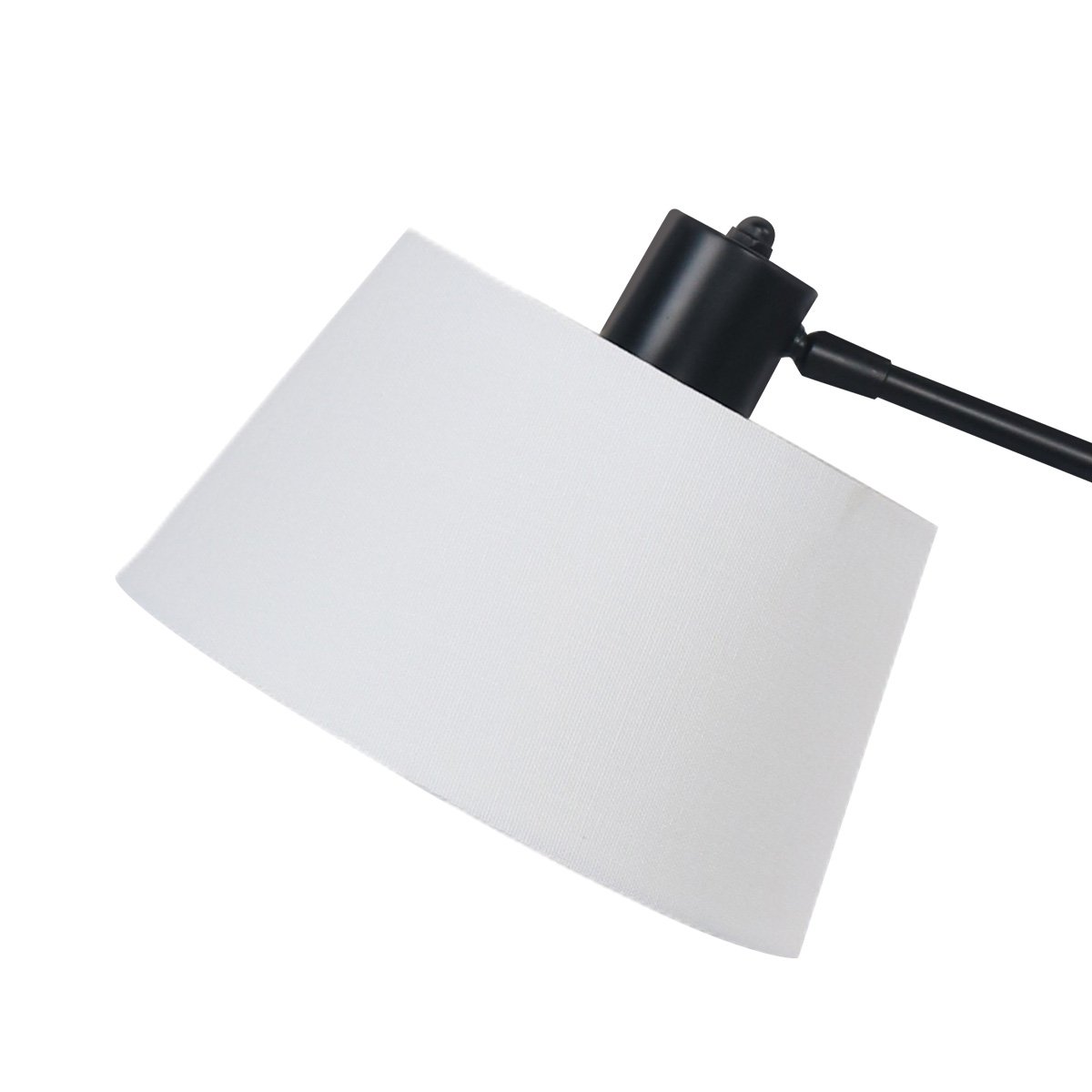 Adjustable Black Metal Desk Lamp with White Fabric Shade