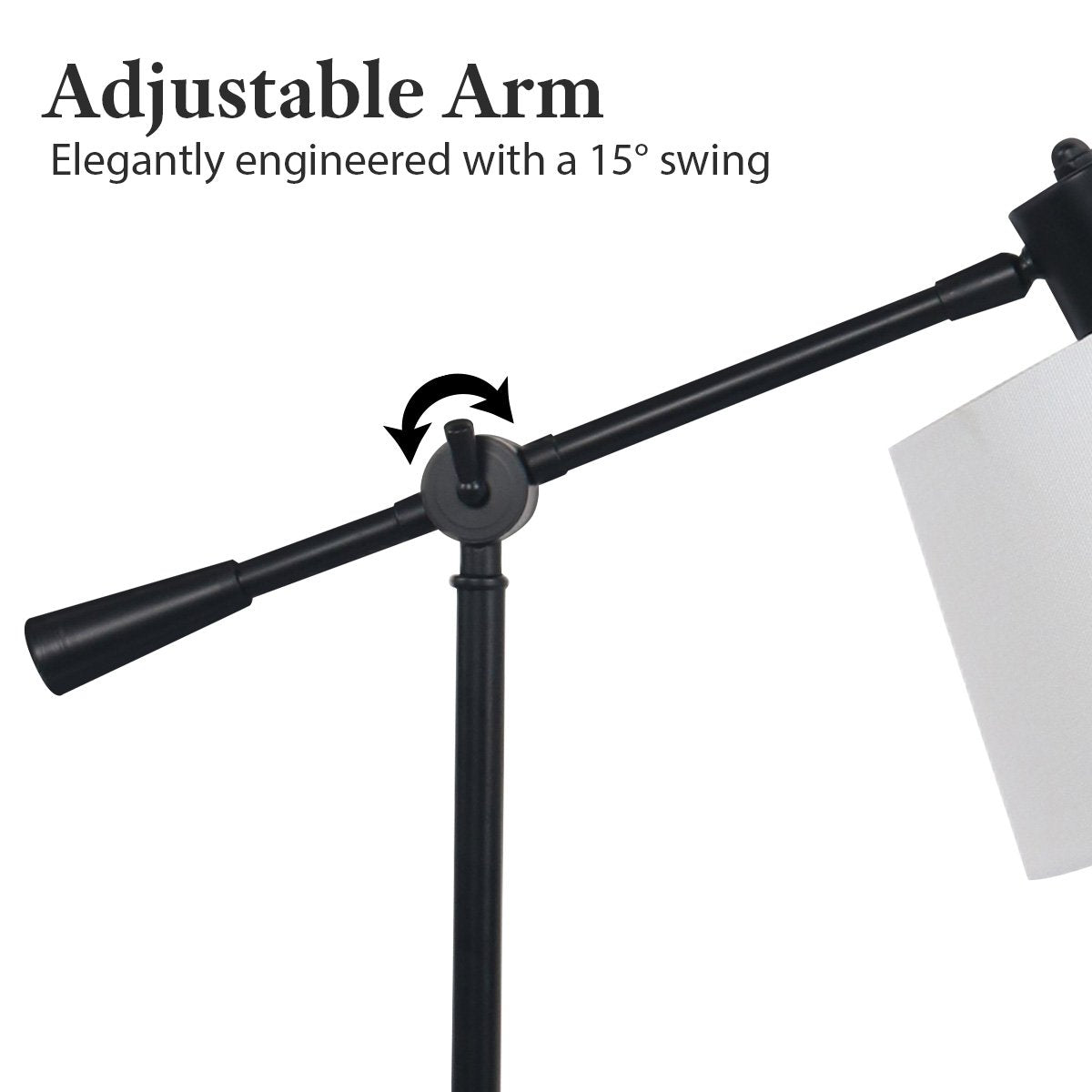 Adjustable Black Metal Desk Lamp with White Fabric Shade