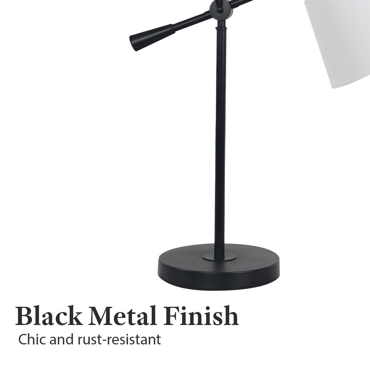 Adjustable Black Metal Desk Lamp with White Fabric Shade