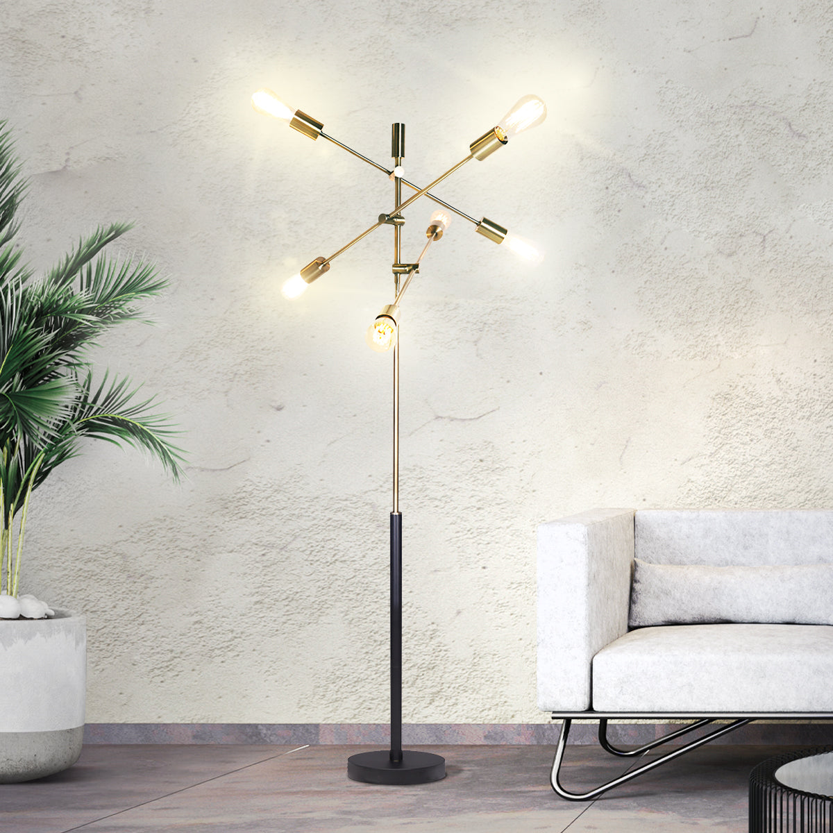 Modern 6-Light Sputnik Floor Lamp with Gold Metal Arms