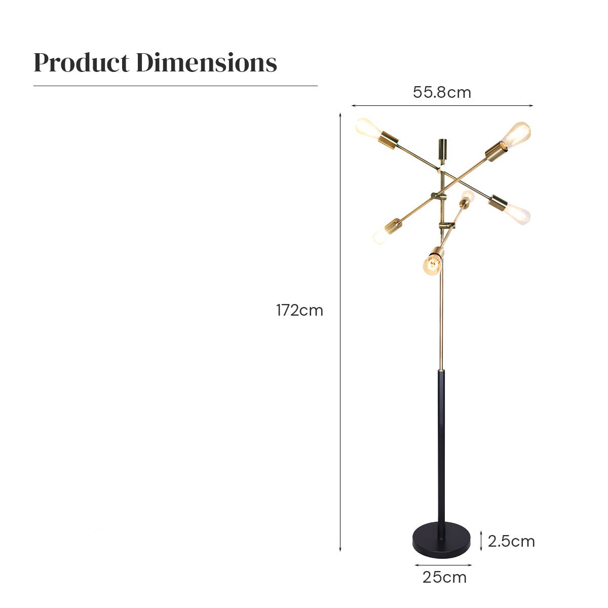 Modern 6-Light Sputnik Floor Lamp with Gold Metal Arms