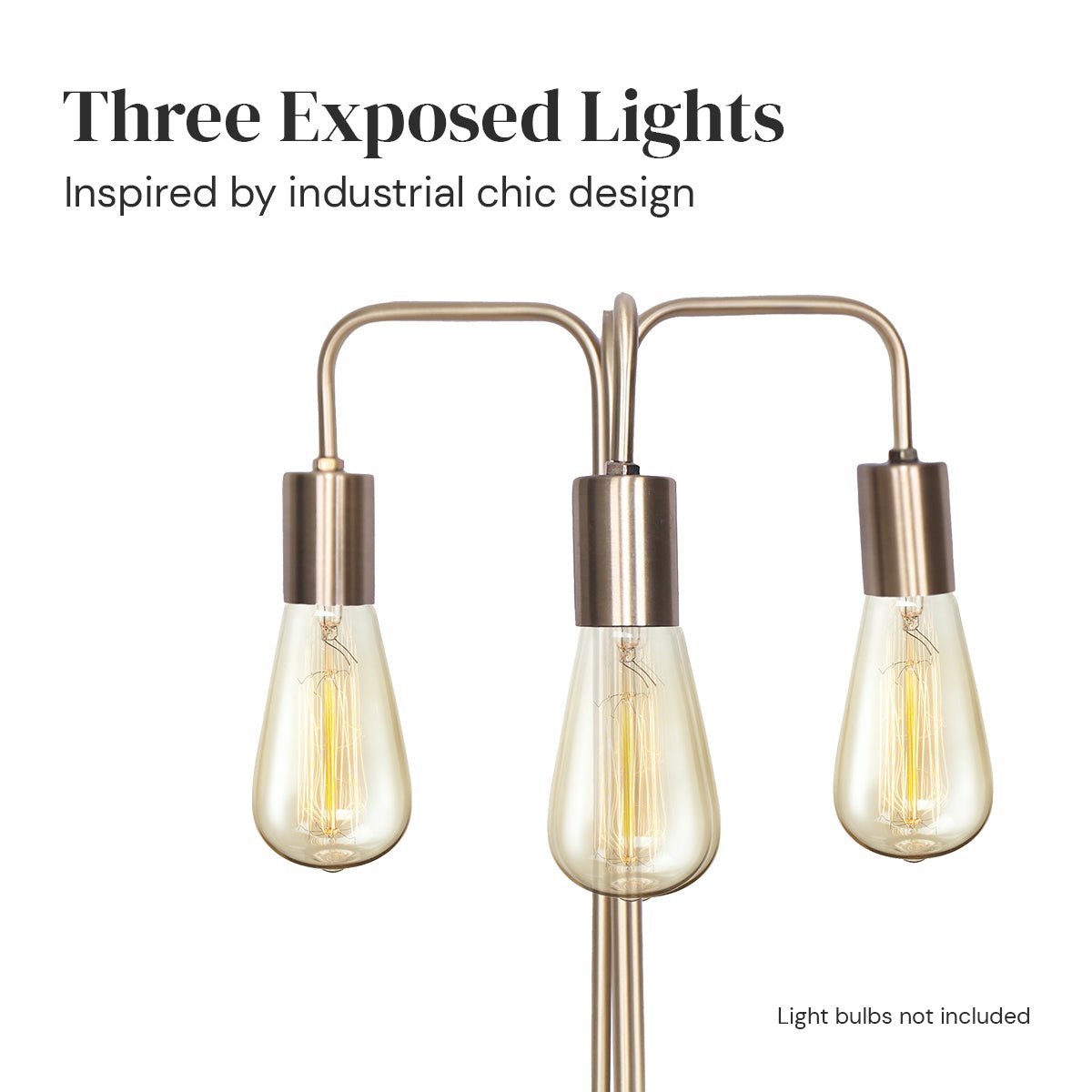 Triple Exposed Bulb Industrial Table Lamp with Brass Accents