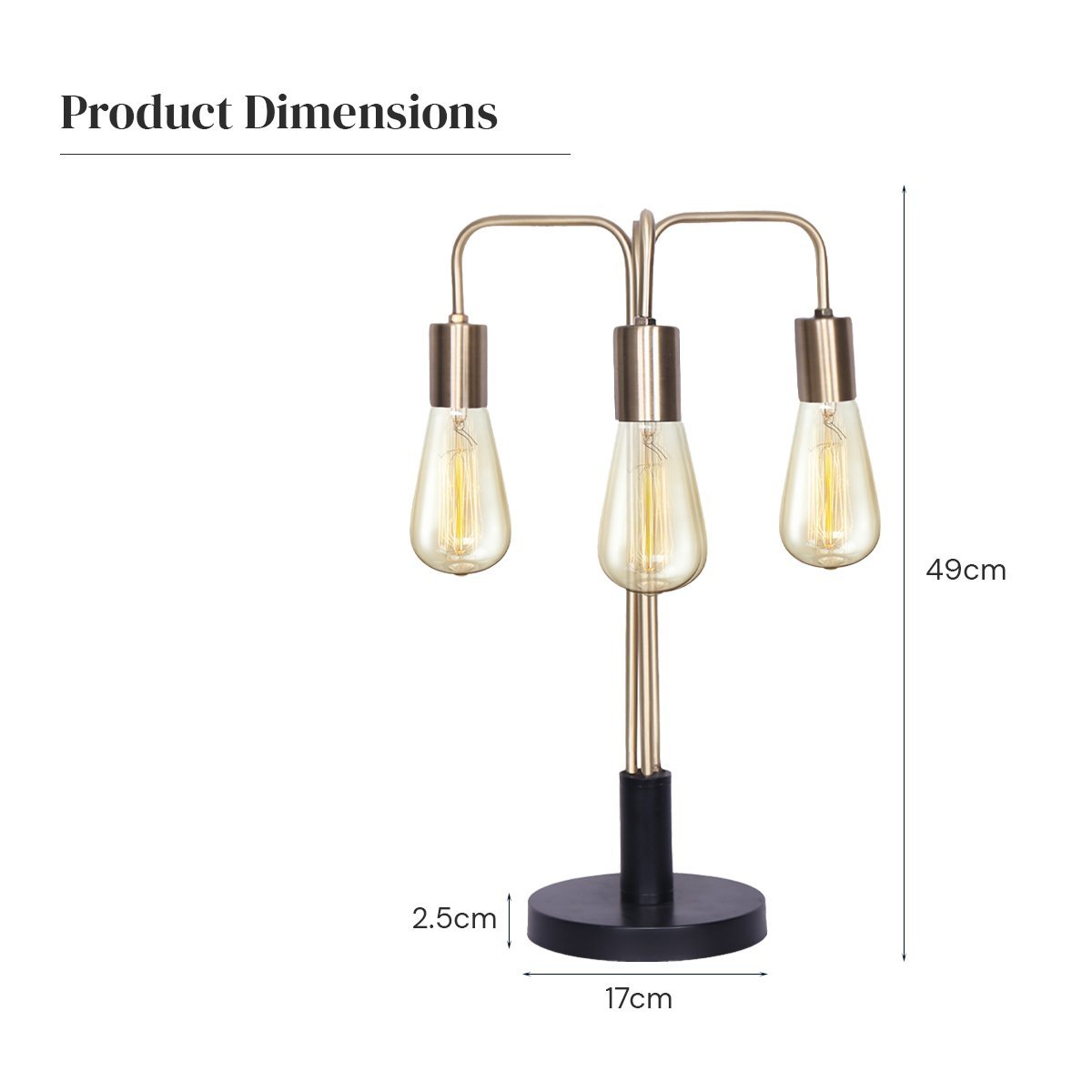 Triple Exposed Bulb Industrial Table Lamp with Brass Accents