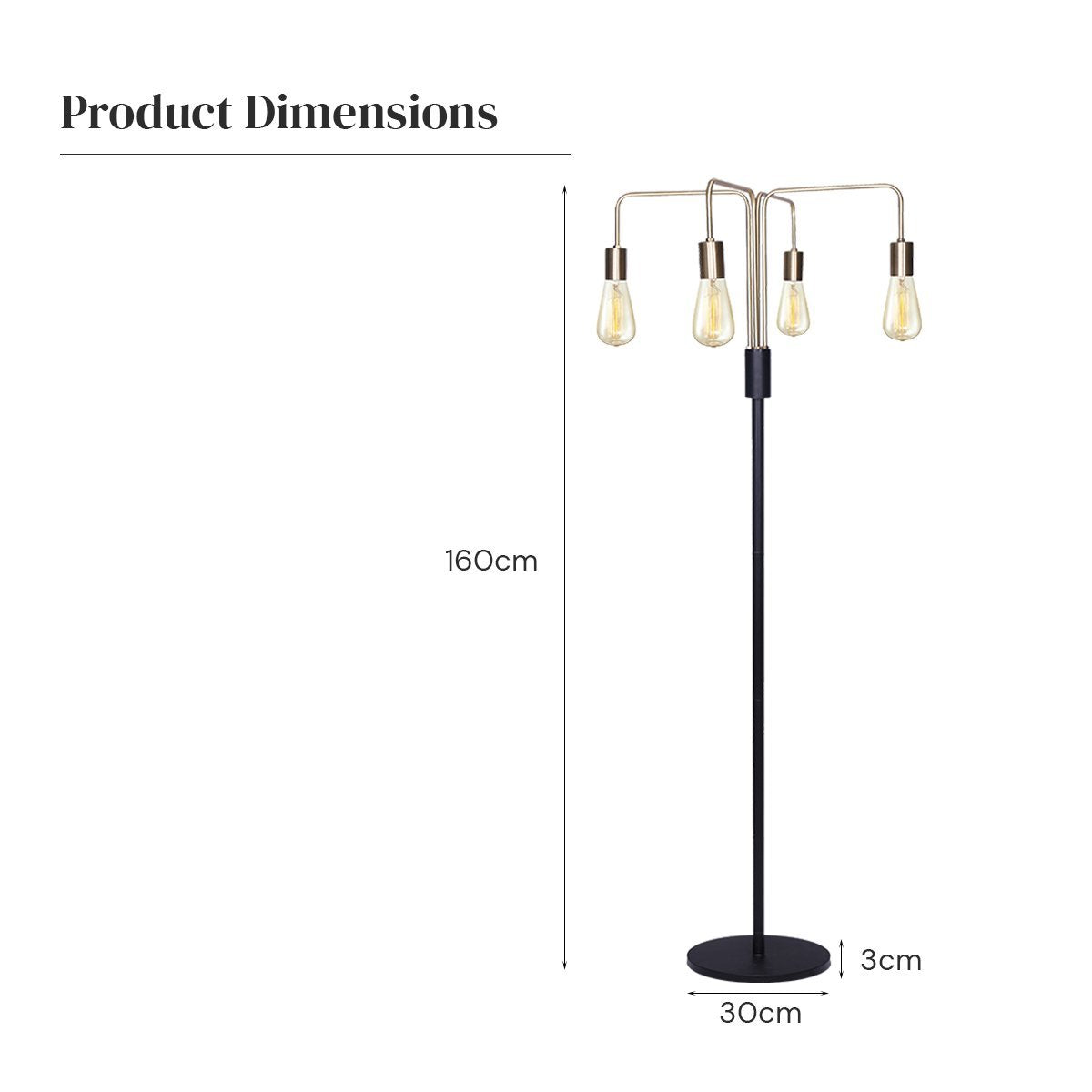 Quad Edison Bulb Floor Lamp - Contemporary Industrial Style with Four Adjustable Arms