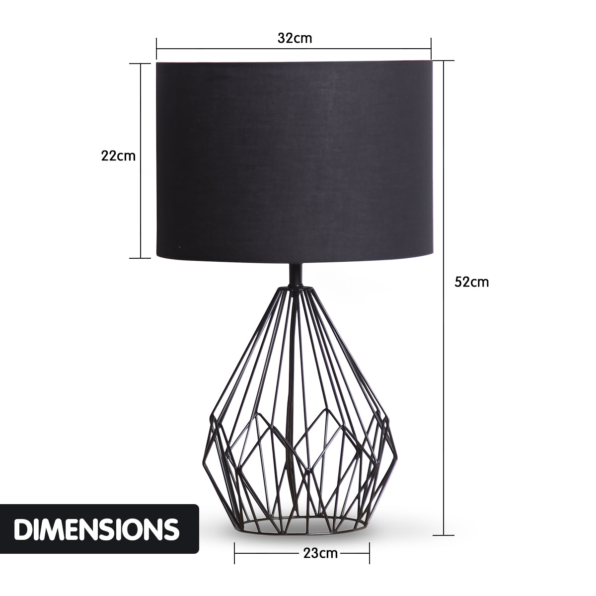 Black Metal Wire Table Lamp with Matching Drum Shade - Modern Design