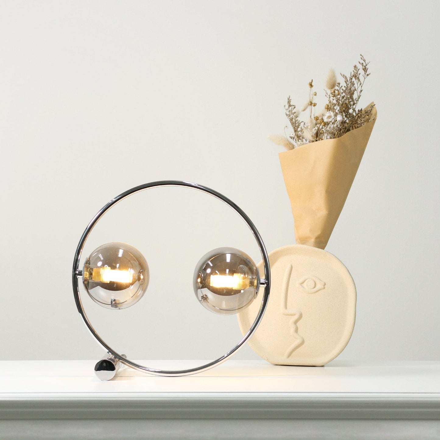 Double Orb Ring Table Lamp - Chrome Finish