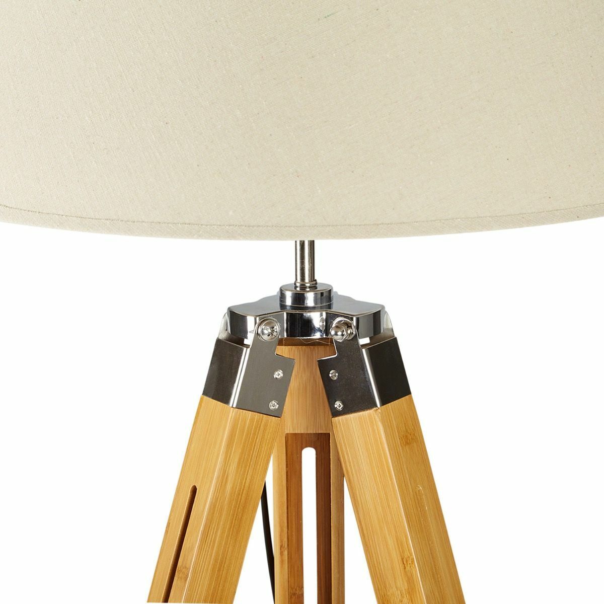 Vintage Bamboo Tripod Floor Lamp with Linen Shade