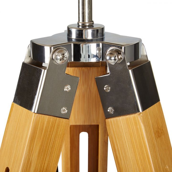 Vintage Bamboo Tripod Floor Lamp with Linen Shade