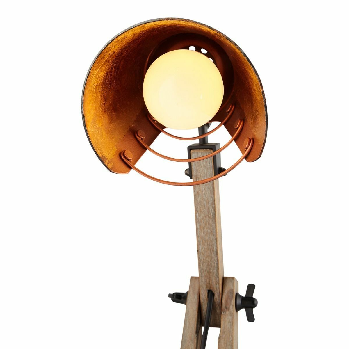 Industrial Adjustable Desk Lamp with Wood Arm and Black Metal Shade