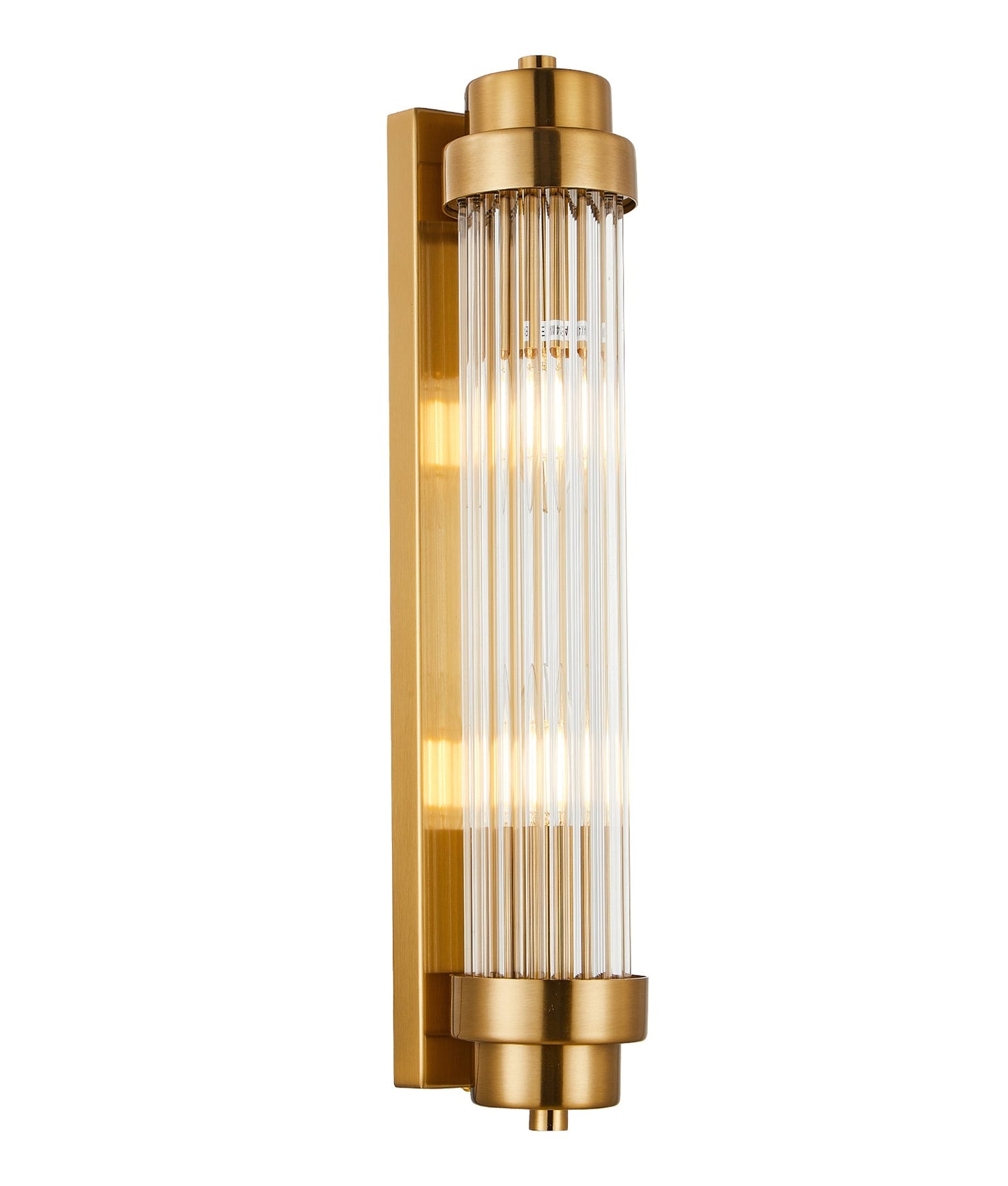 Interior Up/Down Clear Glass Rod Wall Lights - Antique Brass