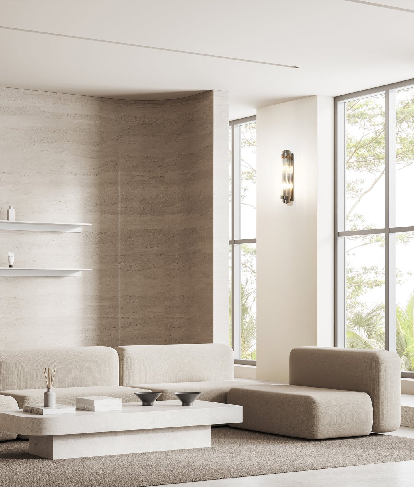 Interior Up/Down Clear Glass Rod Wall Lights - Satin Chrome