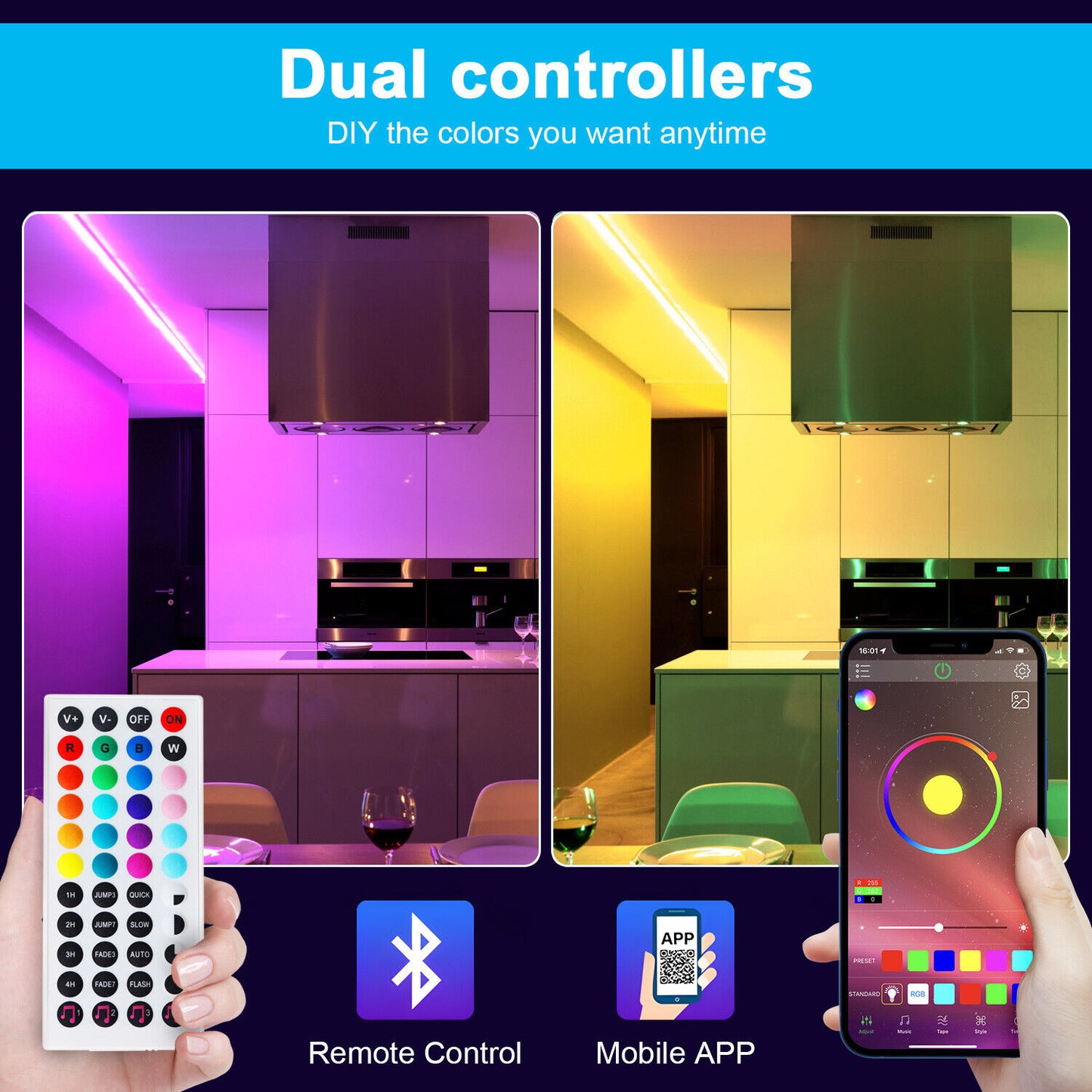 RGB LED Strip Light - Dual Control