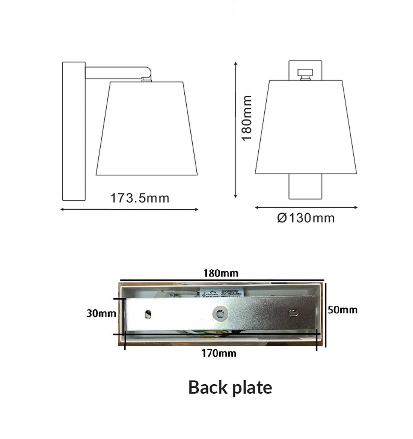 LED Wall White 1 Switch Clear PS Shade Wall Lights