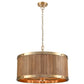 Retro Large Drum Wood Pendant Light - Gold
