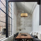 Retro Large Drum Wood Pendant Light - Black