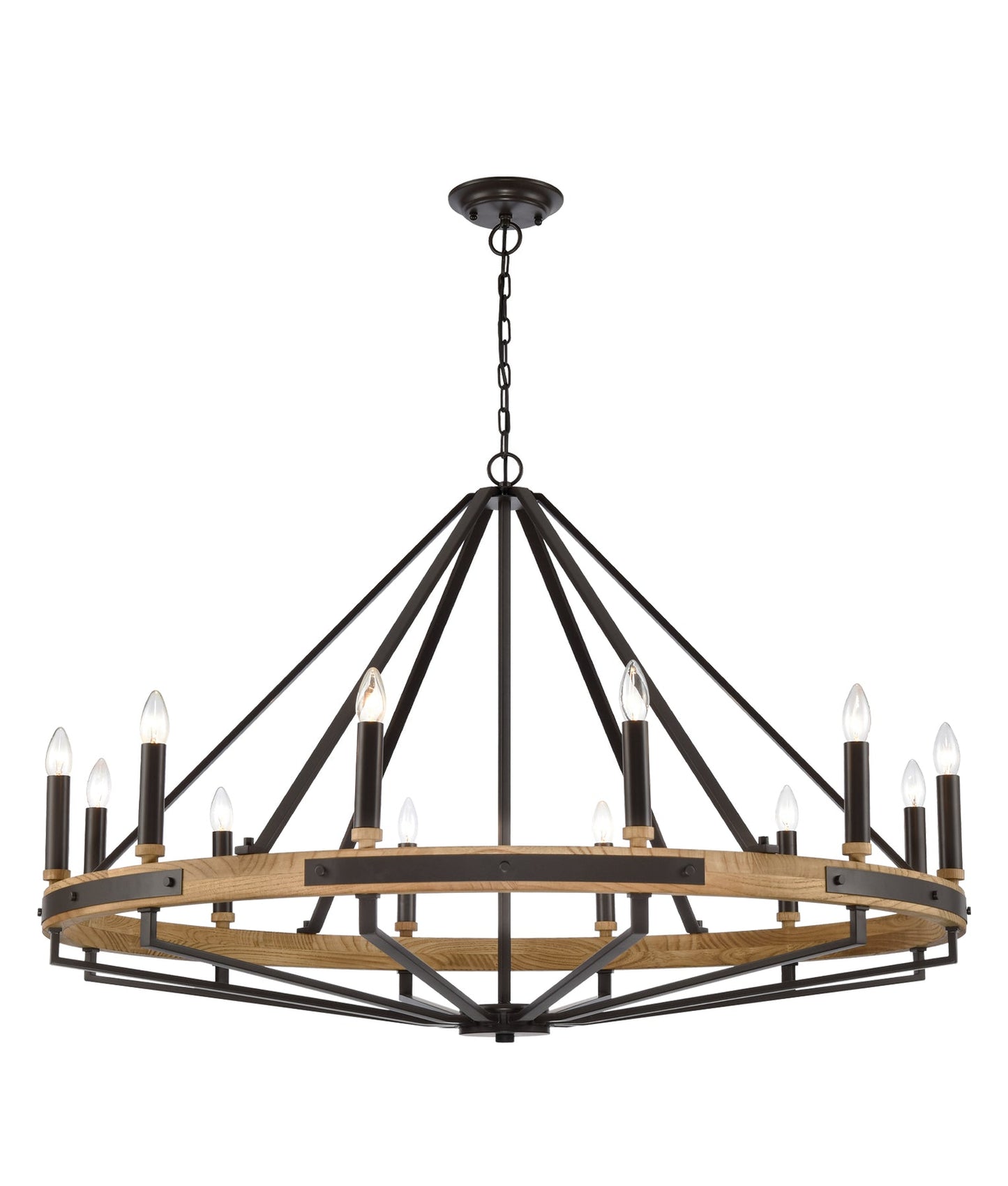Interior Candelabra Oak Wood Pendant Light - Black