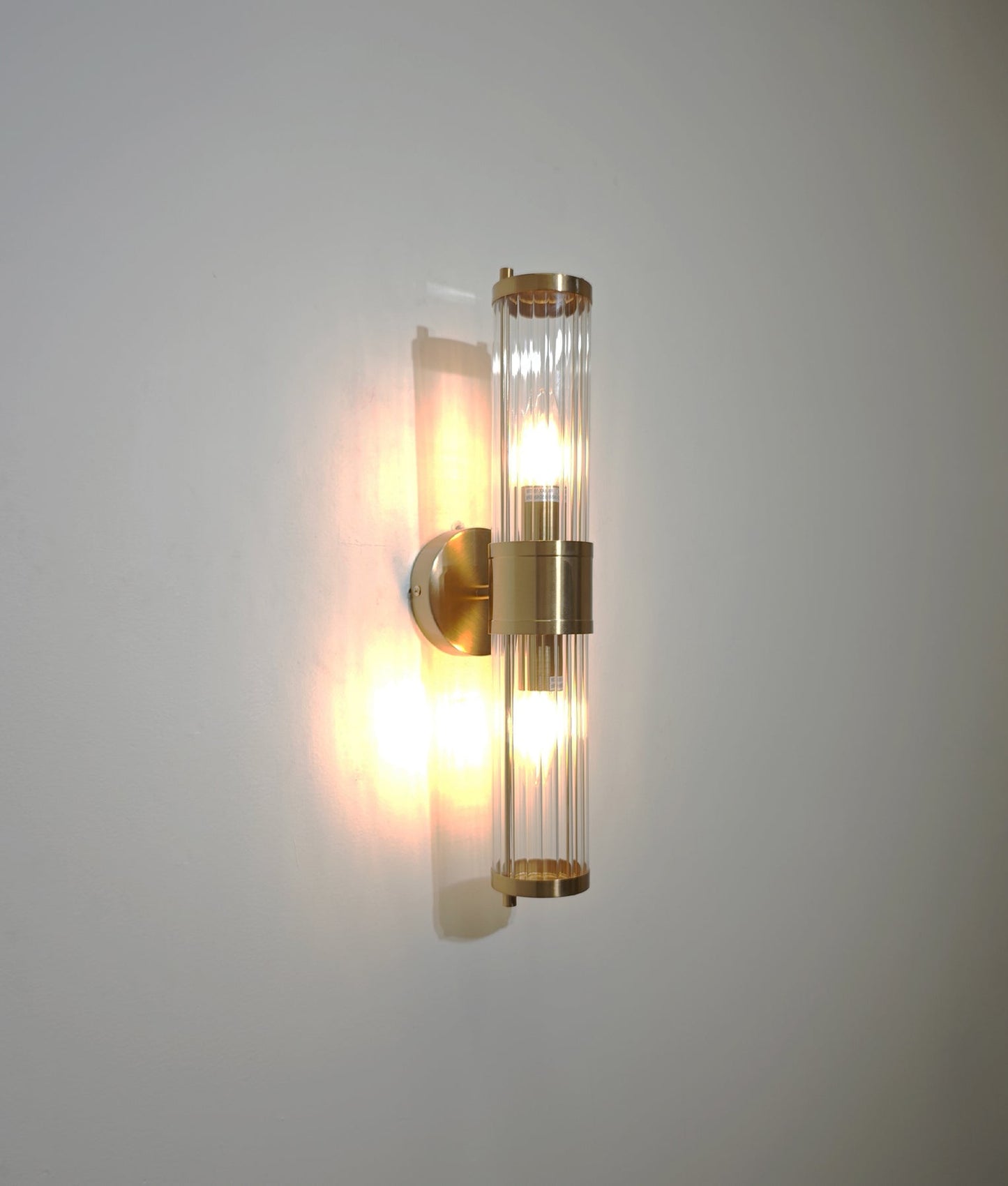 Interior Up/Down Tubular Clear Glass Wall Lights - Antique Brass