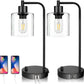 Industrial Table Lamps with Dual USB Ports for Bedside or Desk (2x Pack)