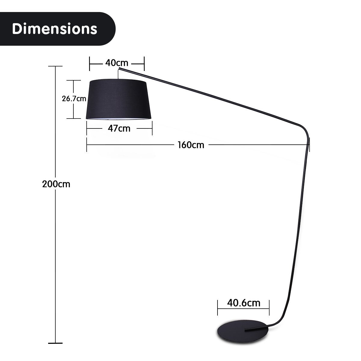 Linear Arc Floor Lamp - Black Metal with Linen Tapered Shade