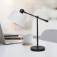 Adjustable Black Metal Desk Lamp with White Fabric Shade