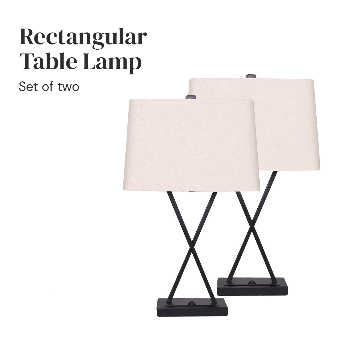 Metal X-Stand Table Lamps with Rectangular Fabric Shade (Set of 2)