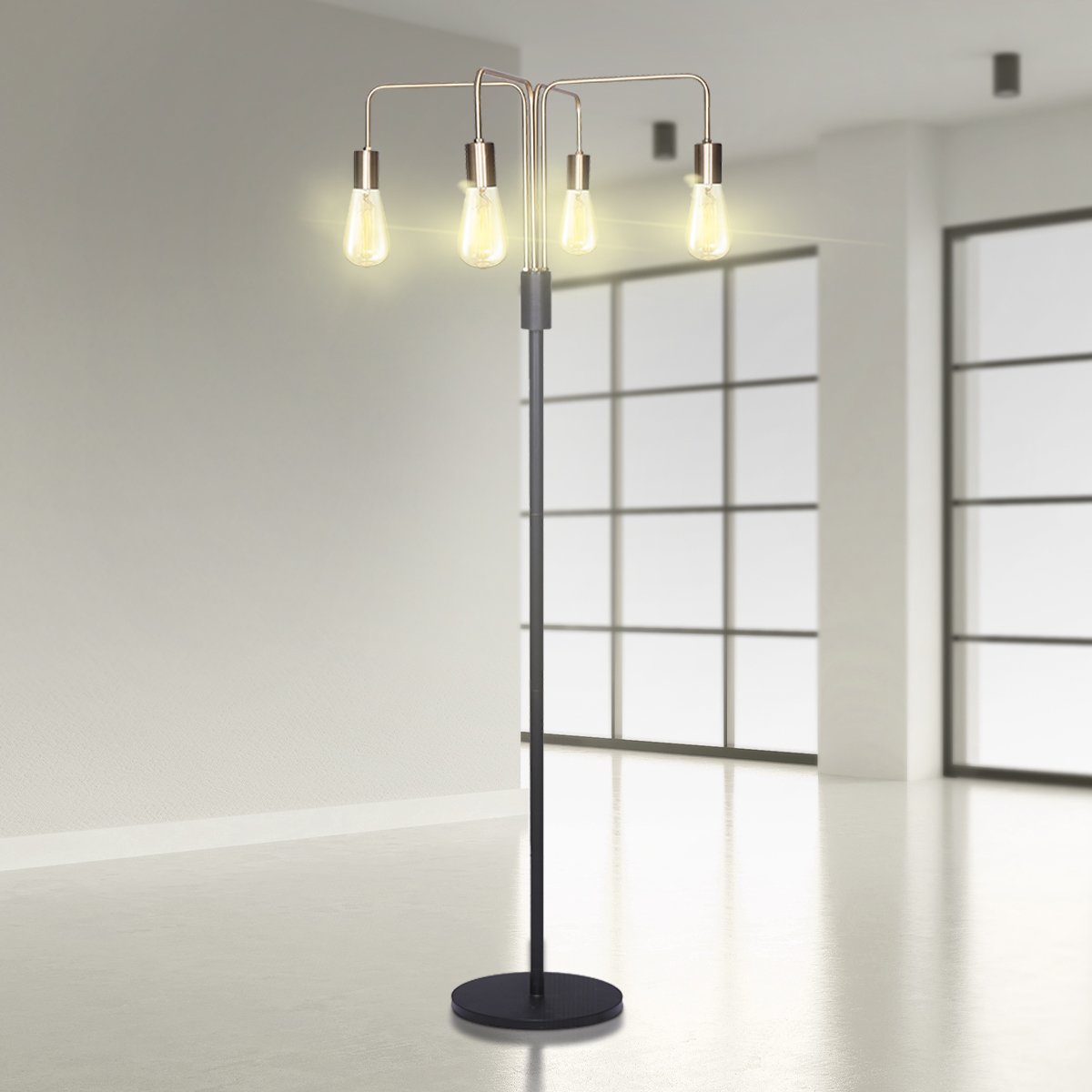 Quad Edison Bulb Floor Lamp - Contemporary Industrial Style with Four ...