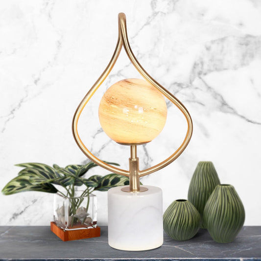 Sculptural Marble Base Table Lamp with Globe Light