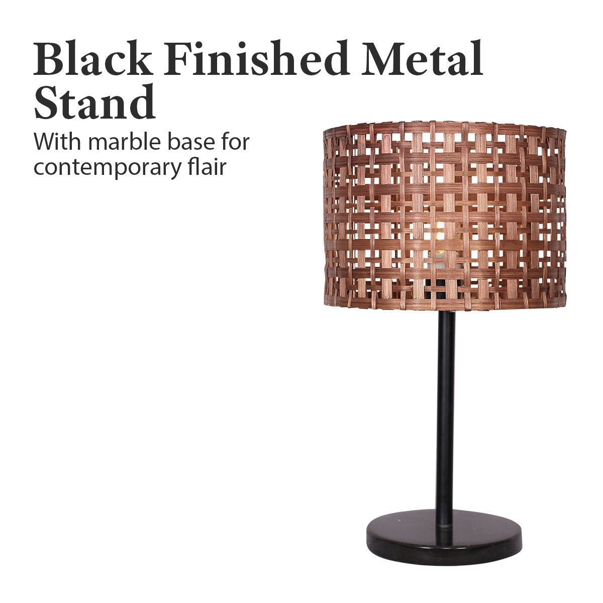 Woven Wood Desk Lamp with Black Marble Base