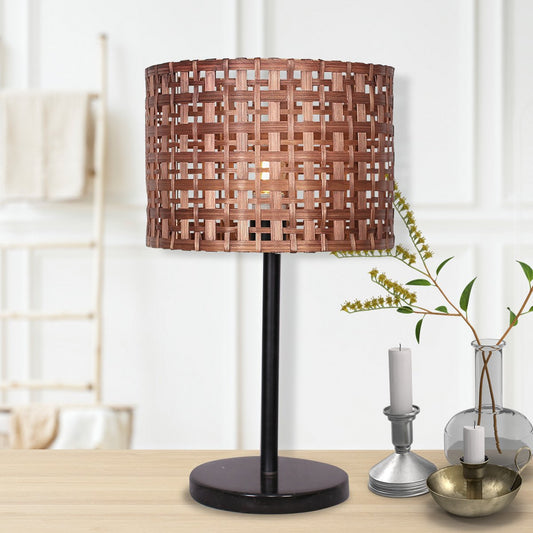 Woven Wood Desk Lamp with Black Marble Base