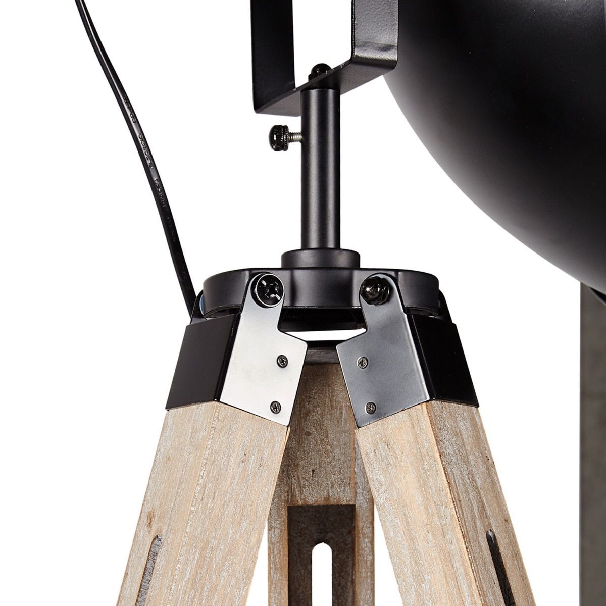 Vintage Industrial Tripod Floor Lamp with Adjustable Wood Frame