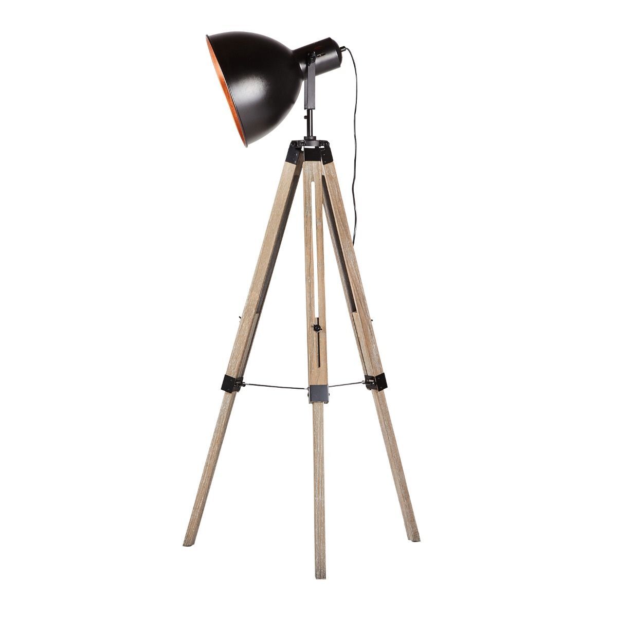 Vintage Industrial Tripod Floor Lamp with Adjustable Wood Frame
