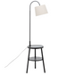 Tripod Table Lamp with Shelf, USB Charger, and Fabric Shade - Black