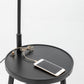 Tripod Table Lamp with Shelf, USB Charger, and Fabric Shade - Black