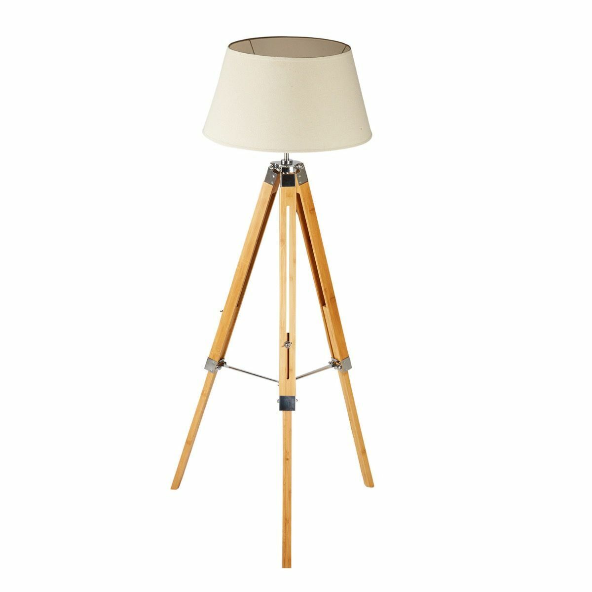 Vintage Bamboo Tripod Floor Lamp with Linen Shade